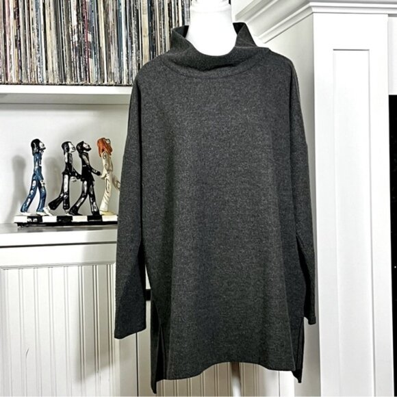 ANTHROPOLOGY Theresa Oversized Tunic Sweater Carbon Gray Sz XL Minimalist - Picture 3 of 7